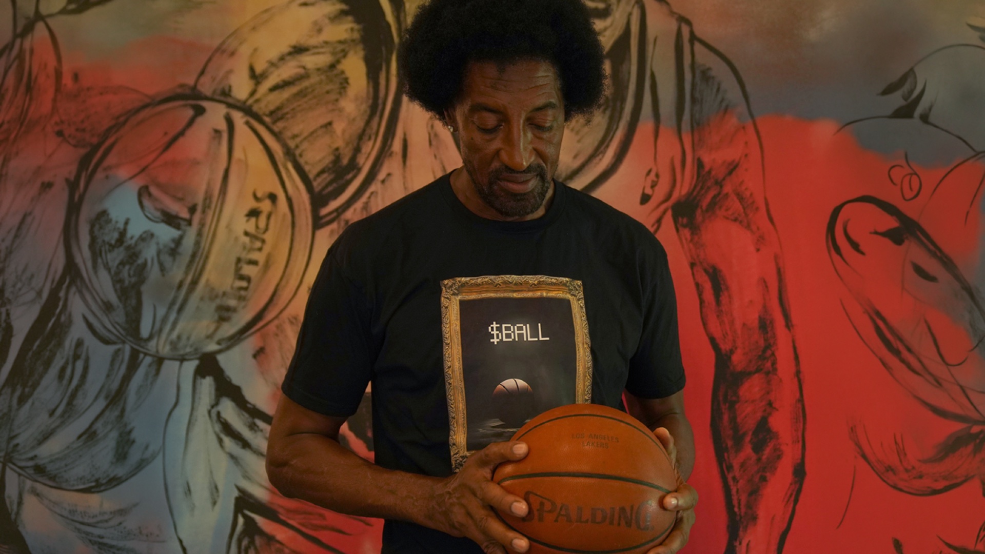 Scottie Pippen holding the actual Game 5 Ball