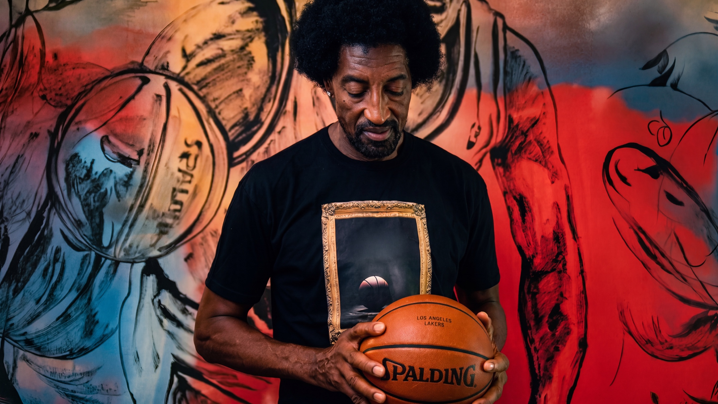 Scottie Pippen holding the actual Game 5 Ball.